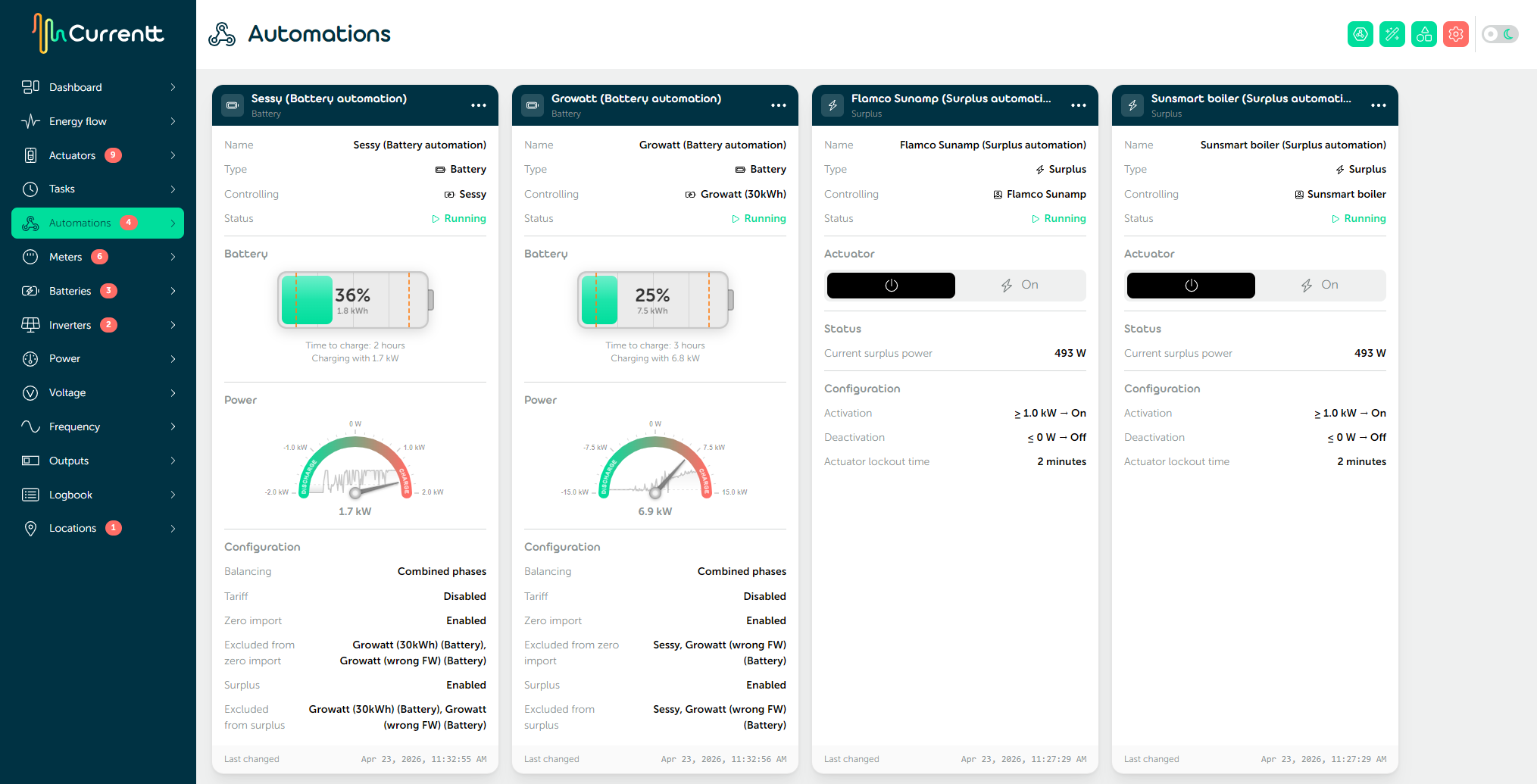 Screenshot of Automations